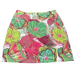 Allie Burke Floral Athletic Skort Pink Green Tropical Tennis Golf Skirt Small